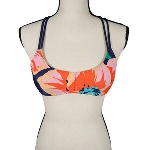 Aerie Racerback Floral Scoop Neck Bikini Top, Red/Pink/Blue, XS